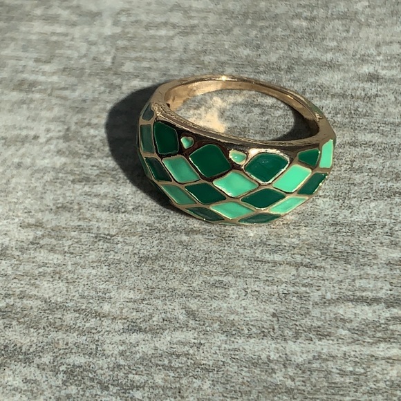 1pcs Alloy Checkered Ring Green Neon Green Gold Rings Glitter Jelly Enamel Trend - Picture 3 of 16